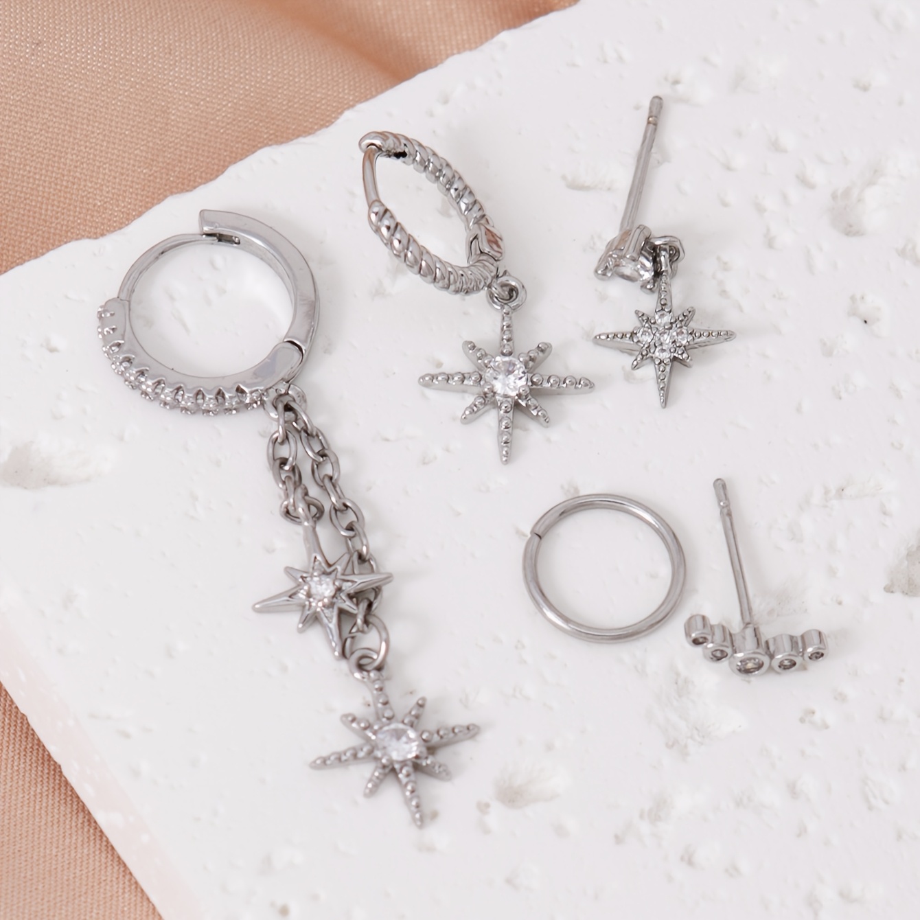 5pcs Women's Elegant Rhinestone Star Pendant Earrings